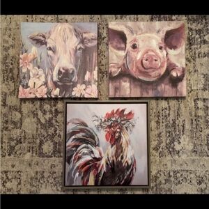 Set of 3 Farm Animal Canvas Print
